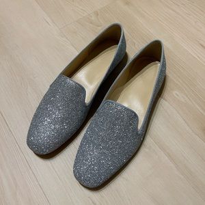 JCrew silver glitter sparkle flats smoking loafers
